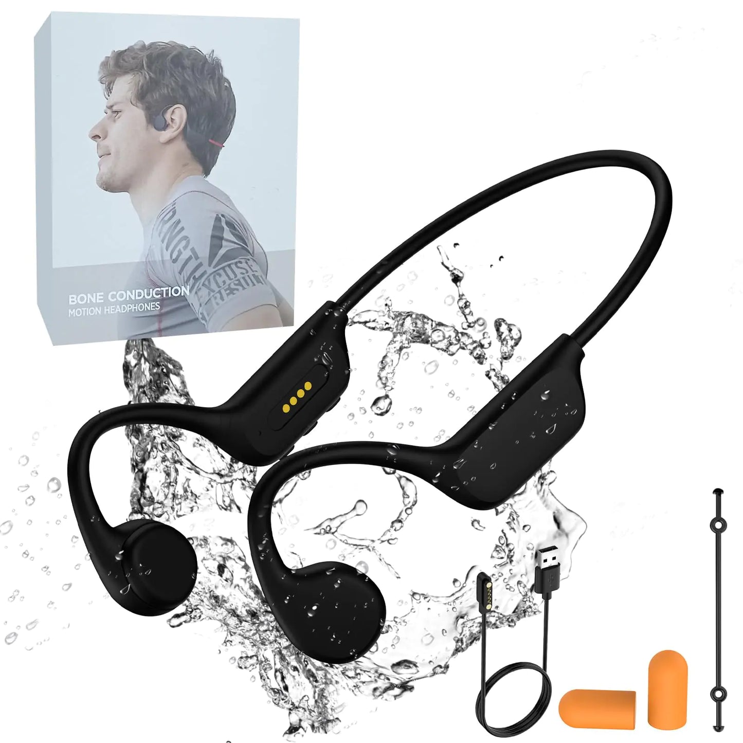 Bone Conduction Swimming Headphones IPX8 Waterproof MP3 Player Open-Ear Headphones Bluetooth 5.4 Bone Conduction Headphones Wireless Sports Earbuds with Microphone for Swimming Running Cycling